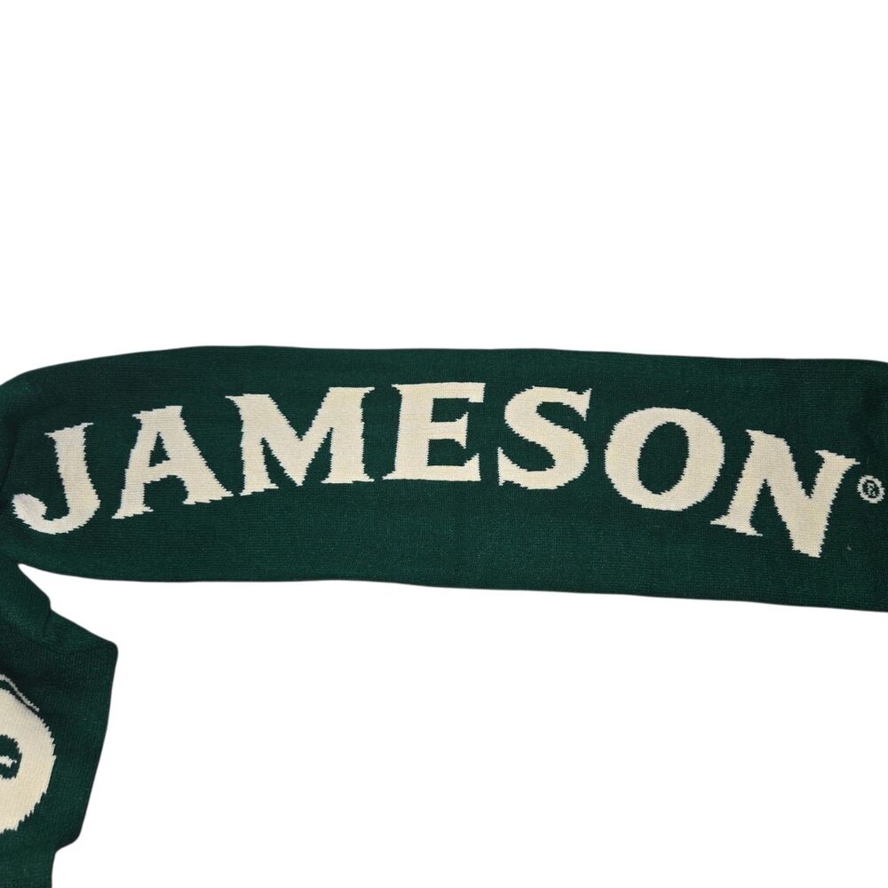 Jameson Irish Whiskey Knit Fringed Scarf Green Cream NWOT